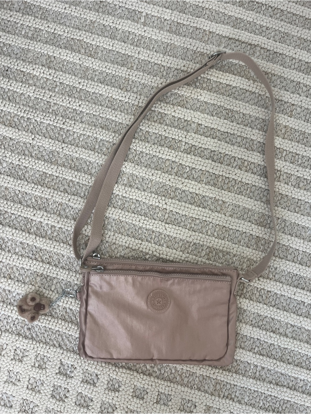 Kipling Metallic Taupe Crossbody with Monkey Keychain
